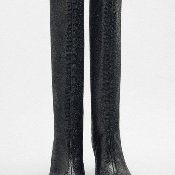 ZARA SHINY KNEE HIGH HEELED BOOTS - Picture 2 of 10